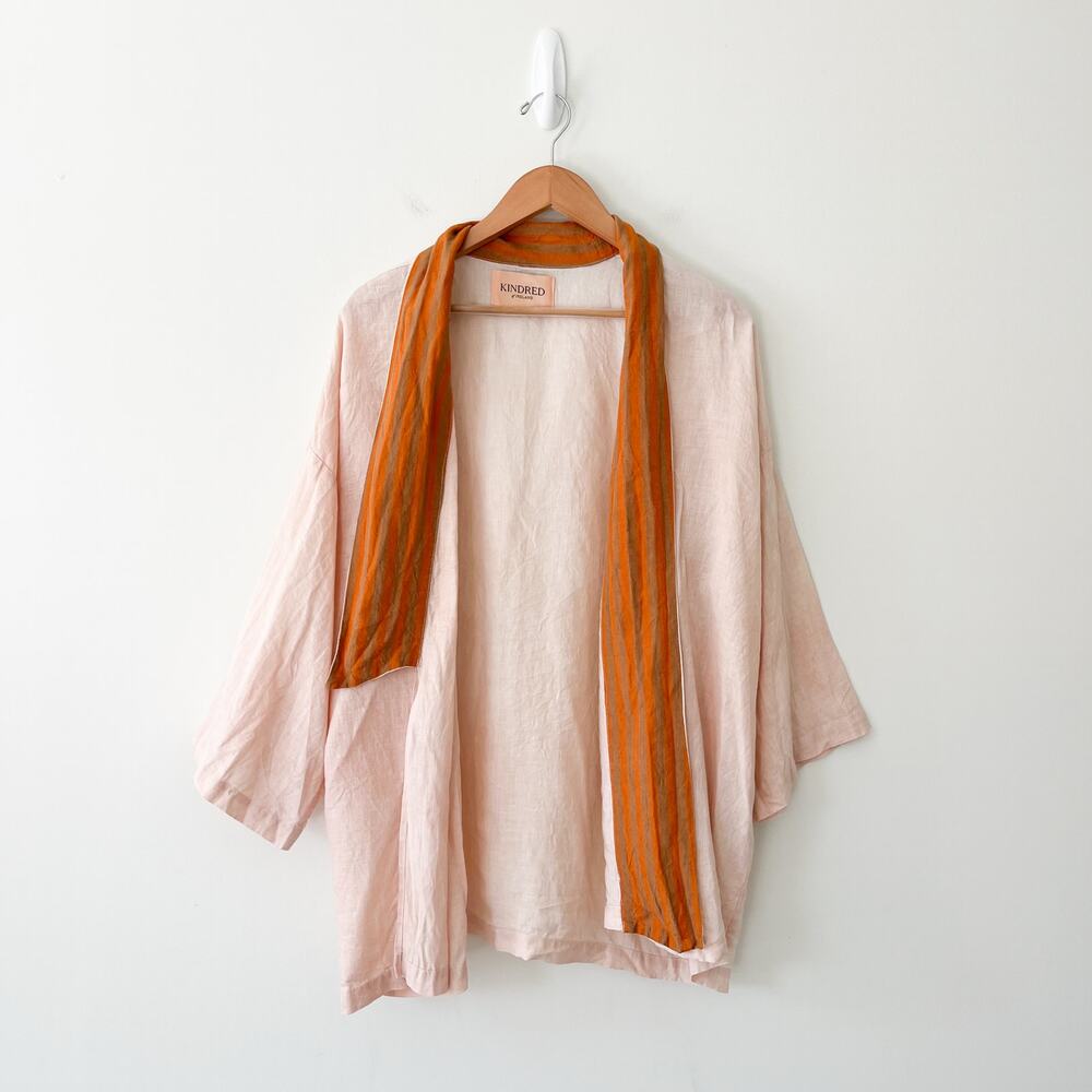 Kindred of Ireland Pink and Orange 100% Irish Linen Cardigan Robe, One Size